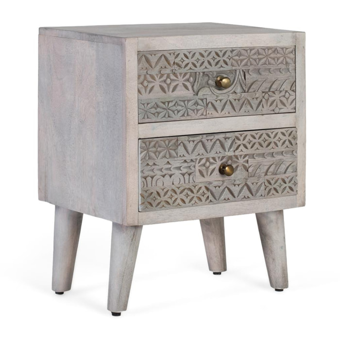 Table de chevet en bois de manguier 45 cm style ethnique boho sculpté