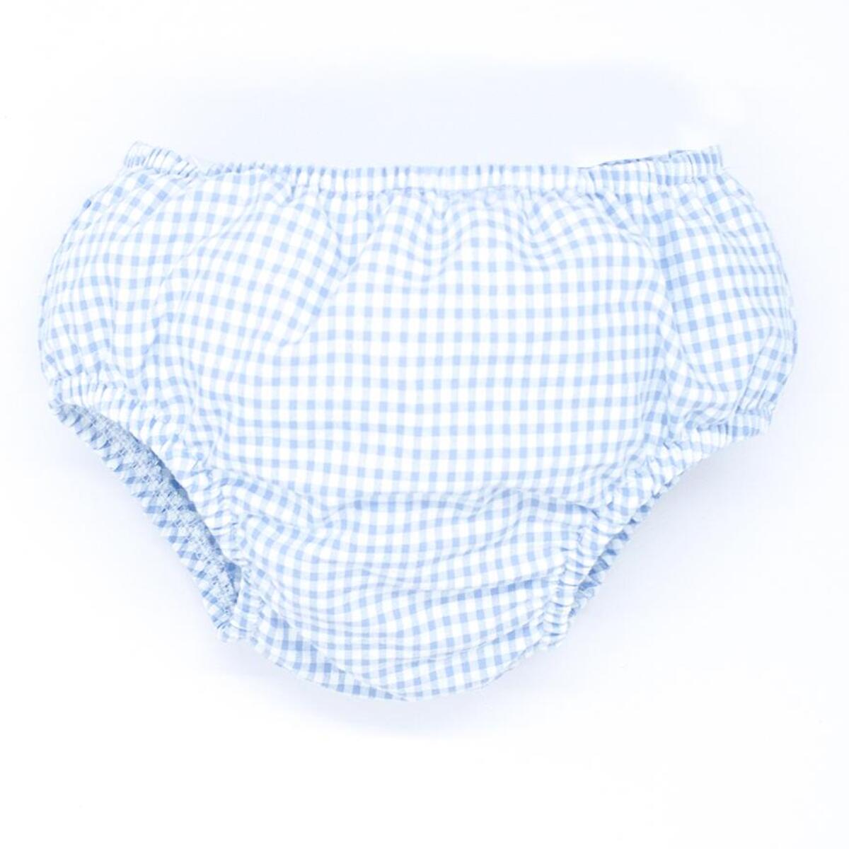 Cubrepañal de vichy azul. Elastico en la cintura y en las piernas.