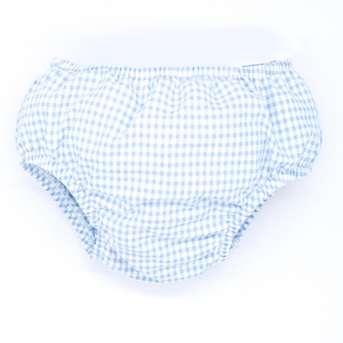 Cubrepañal de vichy azul. Elastico en la cintura y en las piernas.