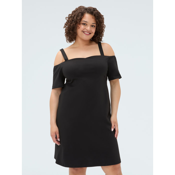 Fiorella Rubino - Vestido corto off-shoulder en punto Milano - Negro