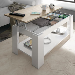 Mesa de centro elevable Ambit Blanco Artik (Blanco Mate) - Roble Canadian