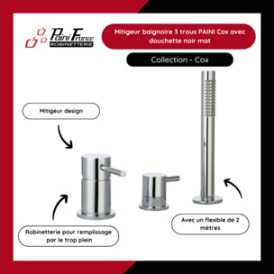Mitigeur baignoire mécanique 3 trous PAINI Cox pour remplissage par le vidage avec douchette Chromé