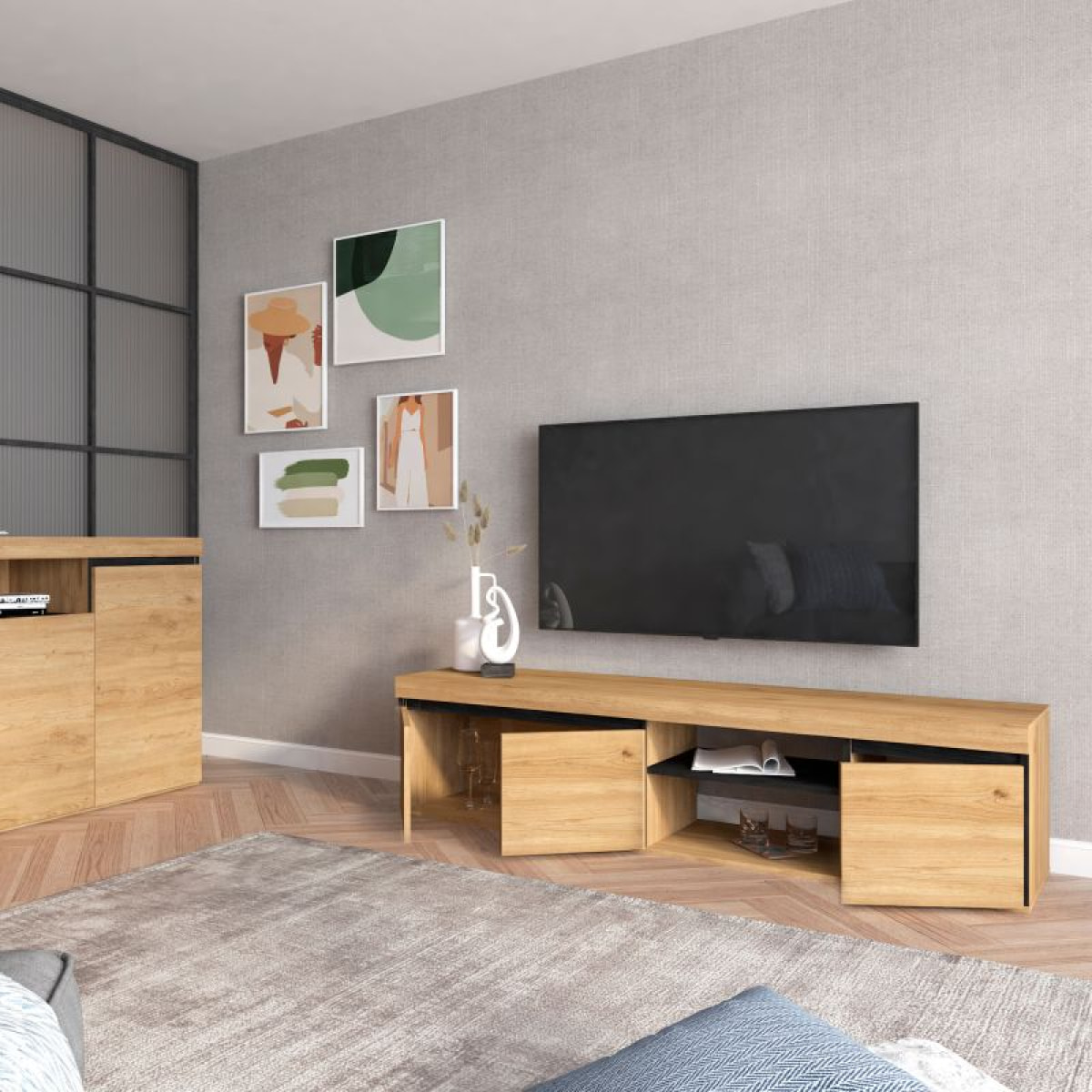 Mueble TV Ebos 160 Roble Nude - Ceniza