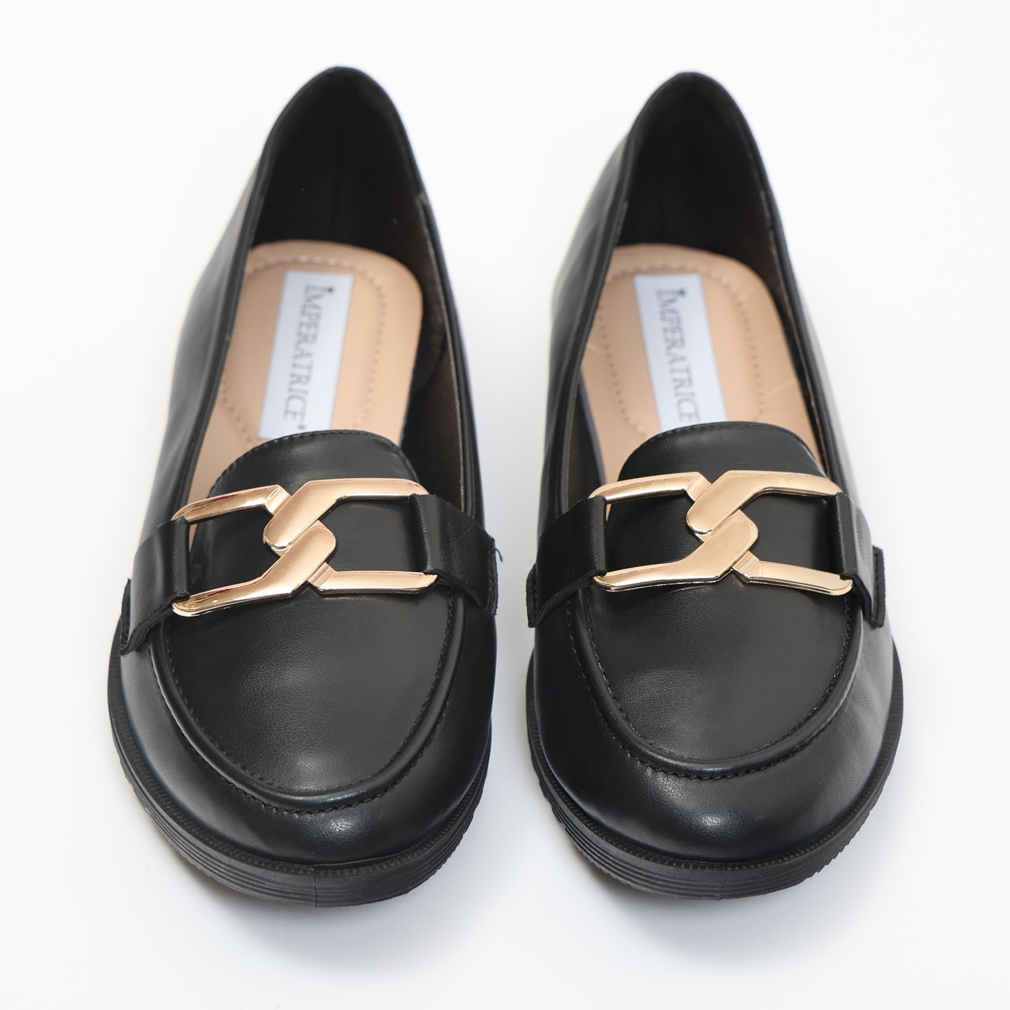 Mocassini in simil pelle con applicazione color oro