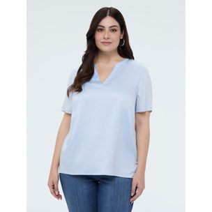 Fiorella Rubino - T-shirt bimaterica in misto viscosa - Azzurro