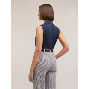 Motivi - Top scollo a V in misto lino con colletto - Blu