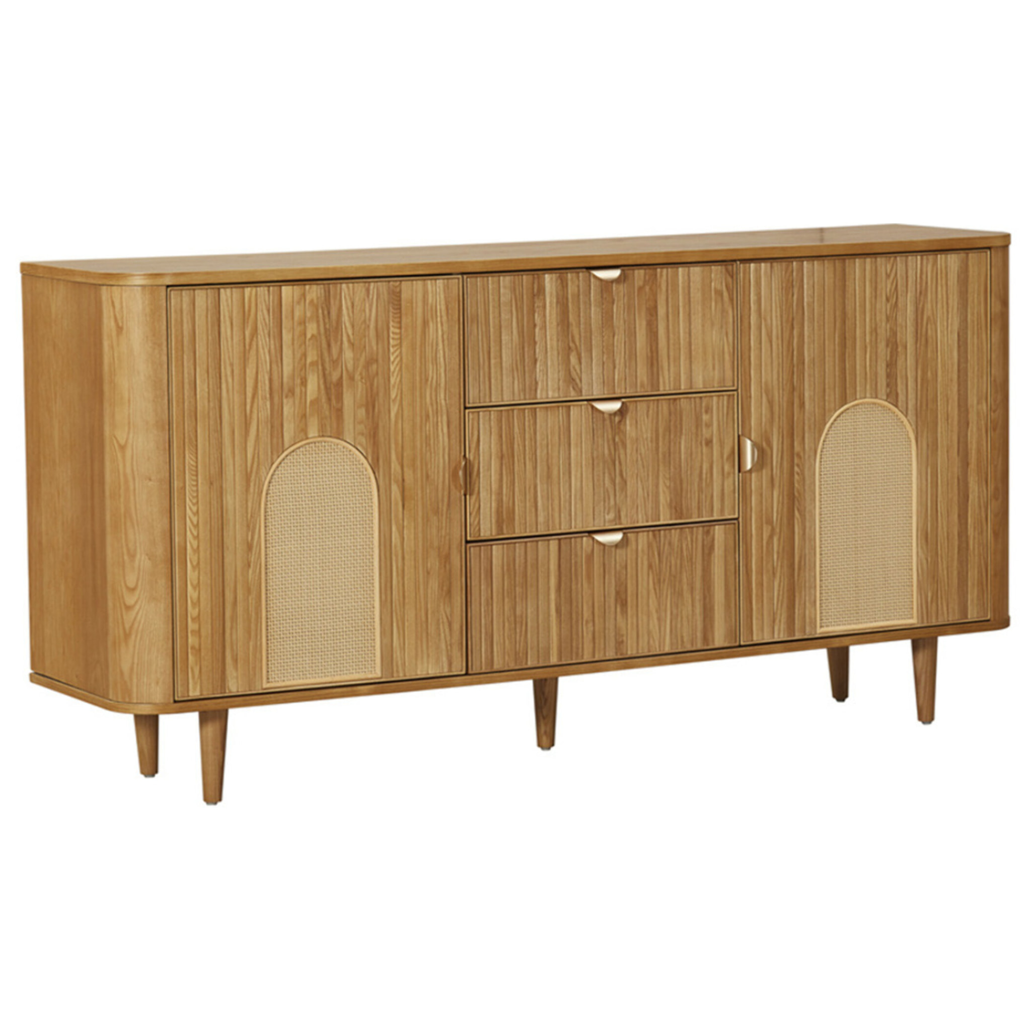 Milazzo - buffet bas - bois plaqué chêne et cannage - 3 tiroirs et 2 portes - 160 cm - Bois