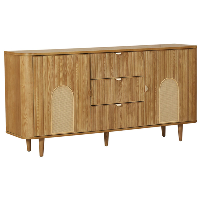 Milazzo - buffet bas - bois plaqué chêne et cannage - 3 tiroirs et 2 portes - 160 cm - Bois