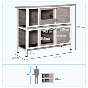 Conejera de Madera Exterior 2 Niveles con Techo Abrible y Comedero 122x50x101 cm