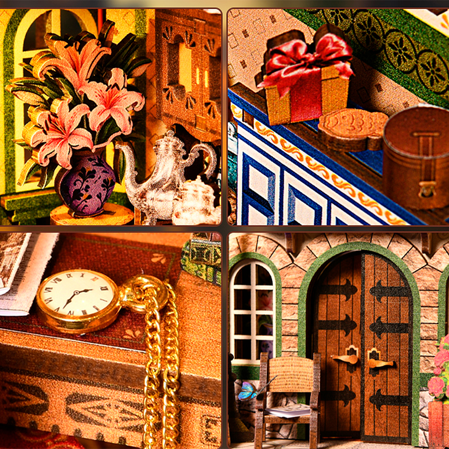 Oficina de Gatos. Book Nook de madera, diseño 3D realista con gran detalle, cubierta y luces led.