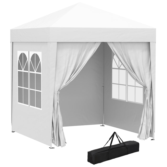 Carpa Plegable 2x2 m Cenador de Jardín con 4 Paredes Laterales Tela Oxford 2 Puertas 2 Ventanas y Bolsa de Transporte para Exterior Terraza Camping Fiestas Blanco