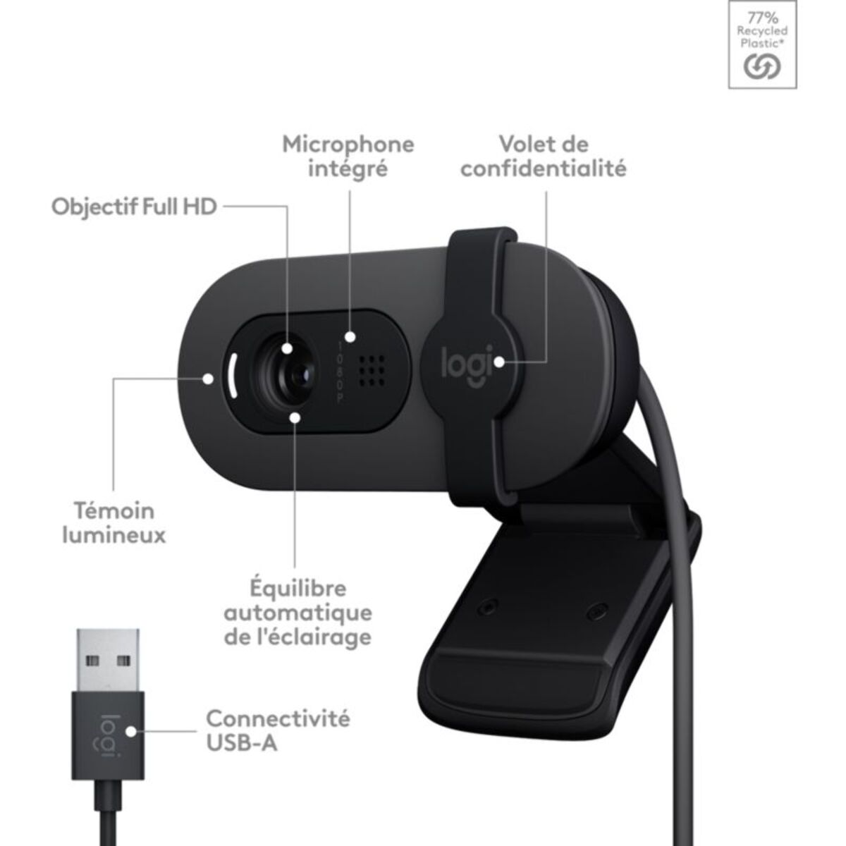 Webcam LOGITECH Brio 100 Full HD Noir