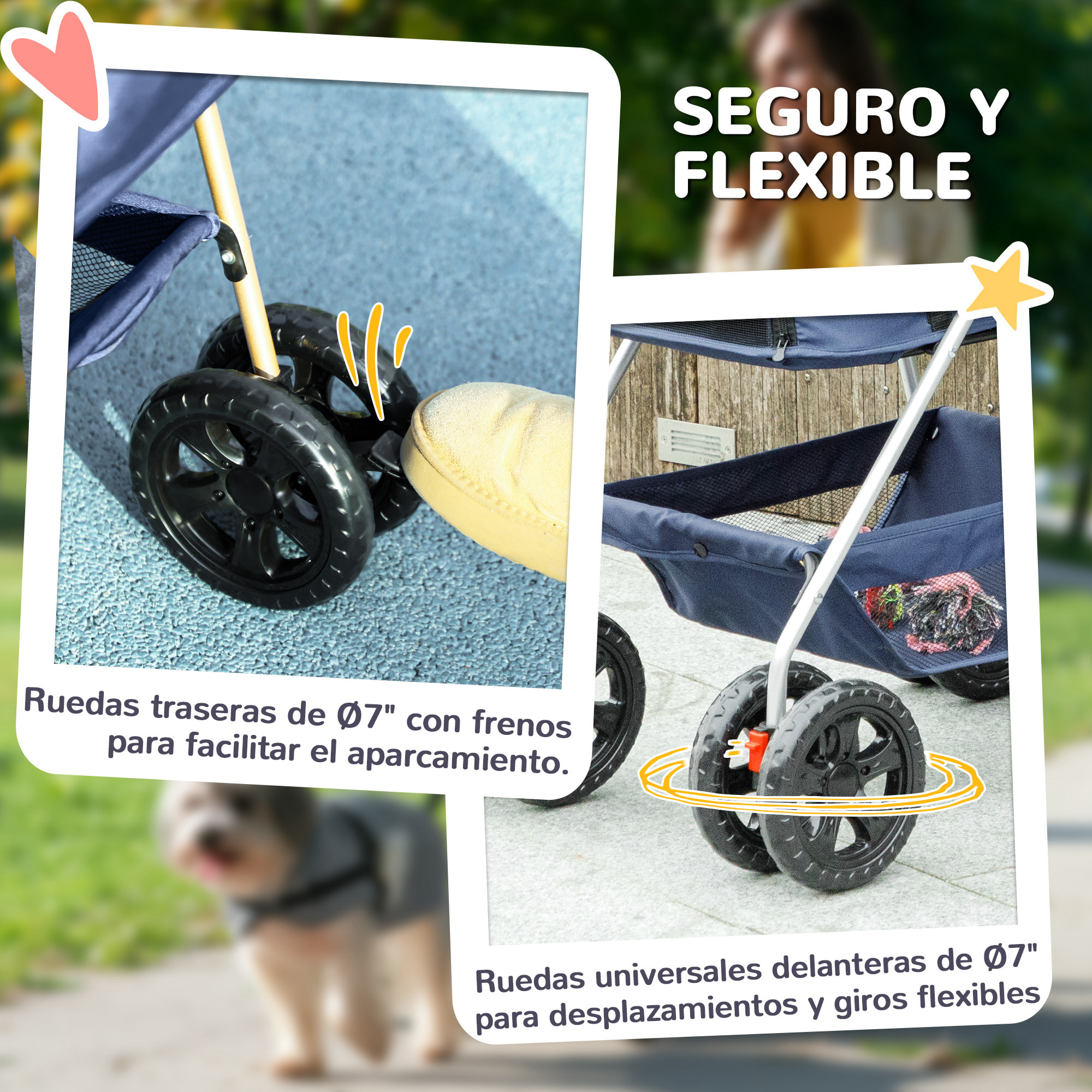 Carrito para Perros Plegable 3 en 1 Cochecito para Mascotas Carrito para Perros Miniatura con Cesta de Almacenaje Ventana de Malla Portavasos y 2 Ruedas Universales 76x50x102 cm Azul Oscuro