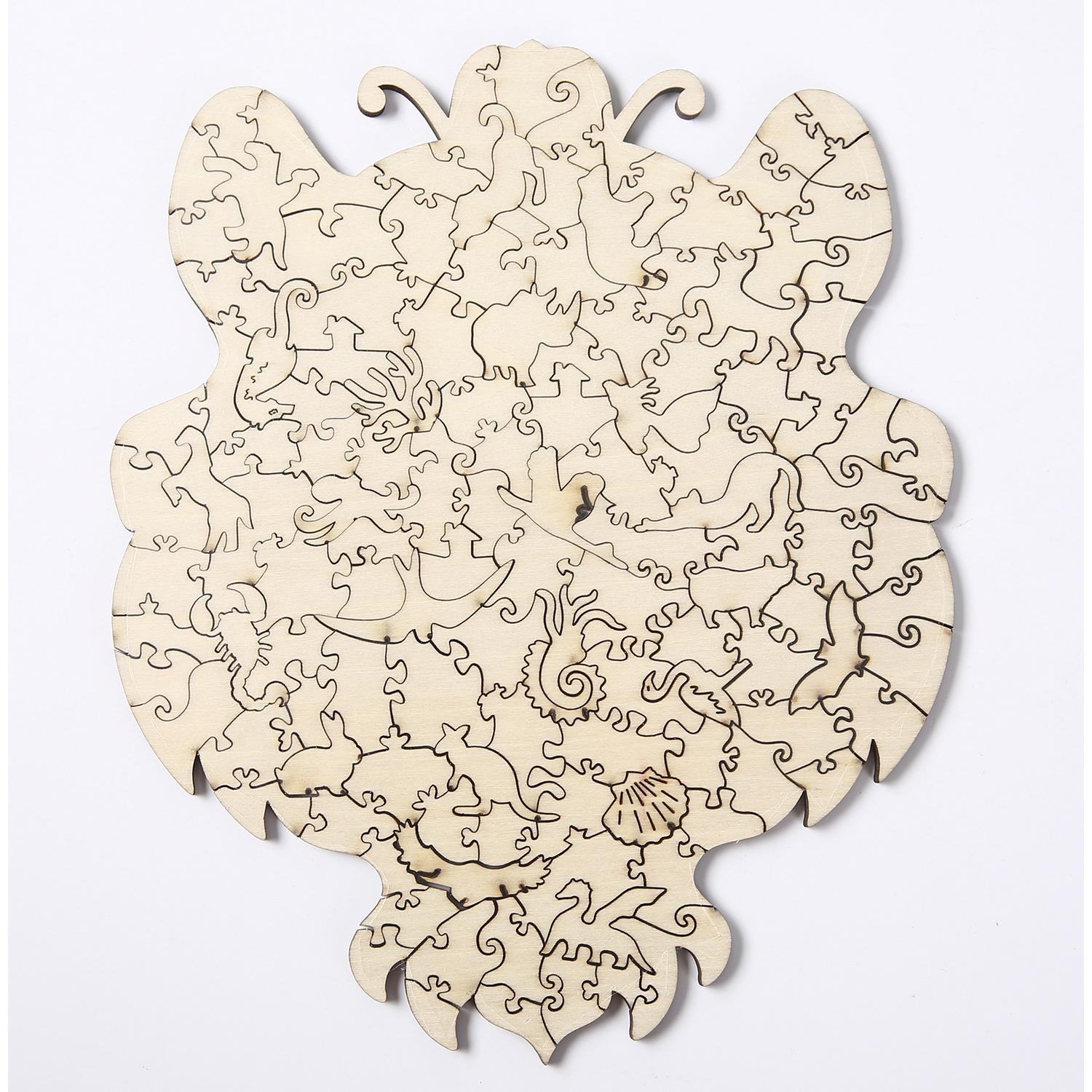 Forma di sagoma di puzzle 3D in legno fai-da-te. Con singoli pezzi con diversi design. In legno policromo. Formato A3 DESIGN TIGRE.