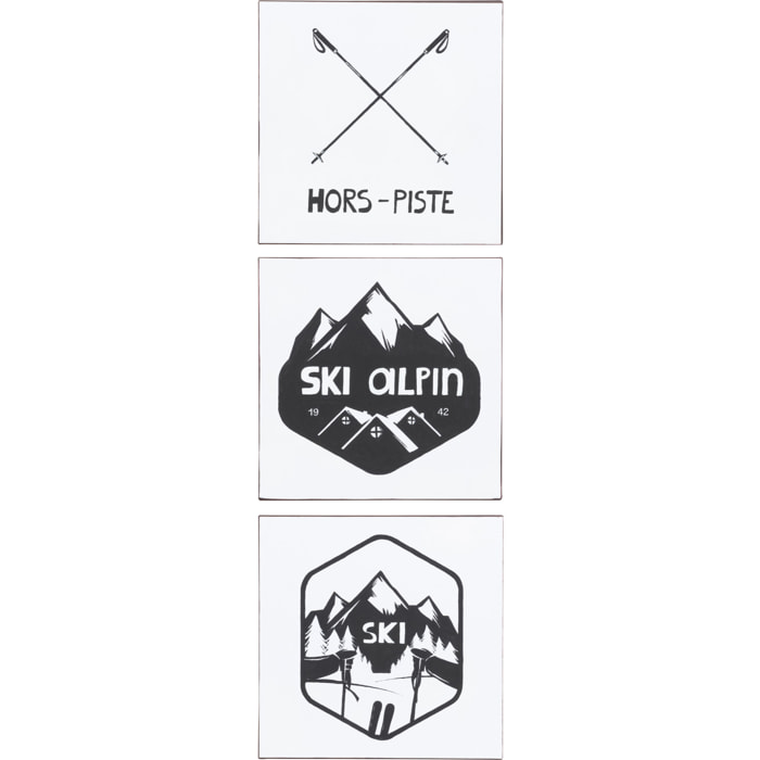 J-Line pancarte Carre Texte + Illustration Ski - métal - blanc/noir - 2 pcs