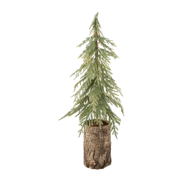J-Line sapin de Noël socle en bois - polyéthylène - vert foncé/naturel - small