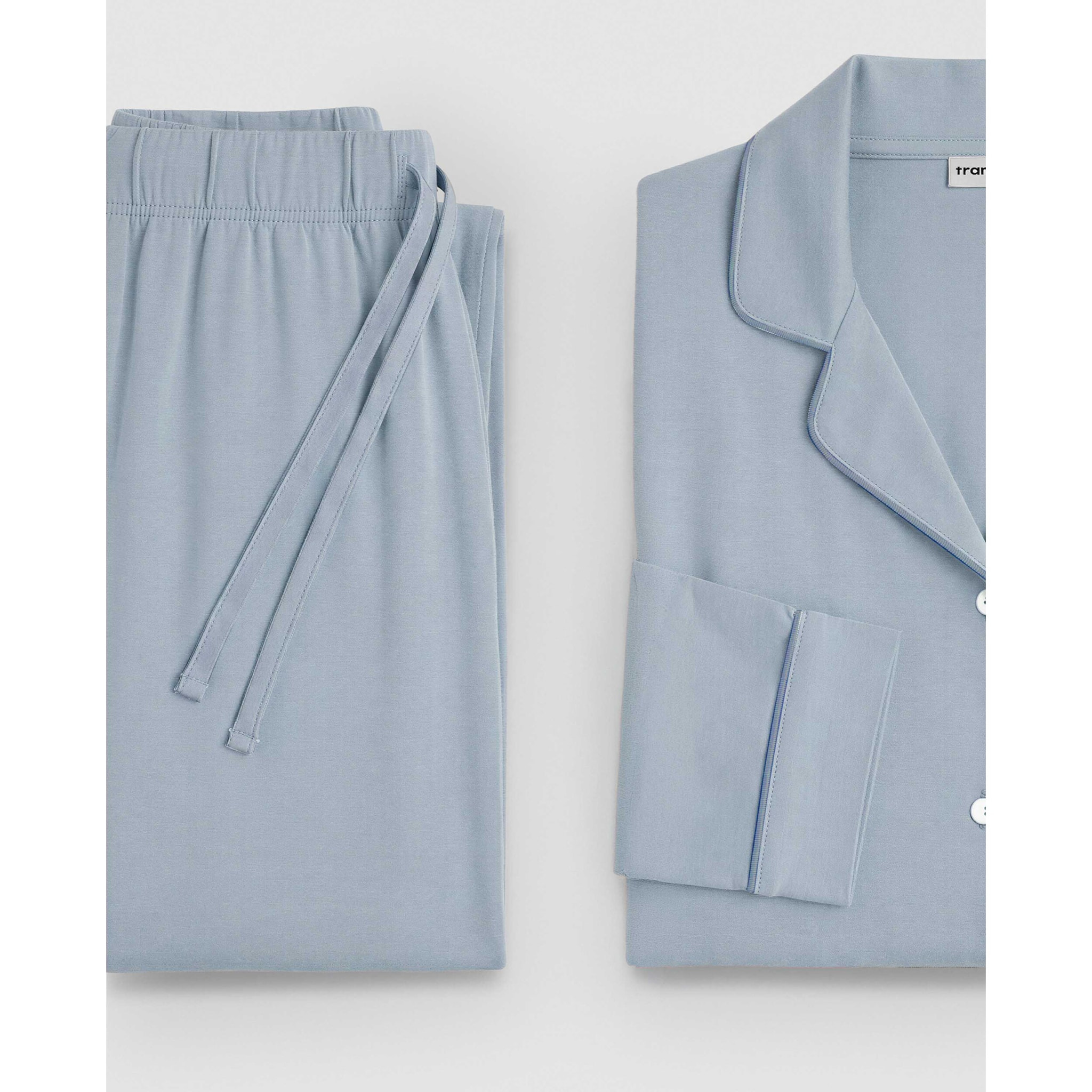 Pijama largo camisero algodón liso celeste