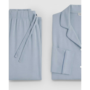Pijama largo camisero algodón liso celeste