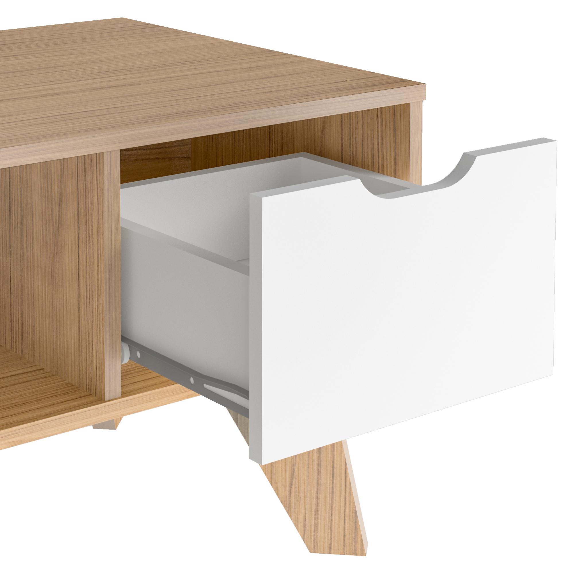 Mesa de centro VIPPER - 1 cajón y 1 hueco - nogal y blanco - 80x50x44cm