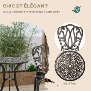 Ensemble salon de jardin 2 places avec table ronde style rétro fonte alu effet bronze antique