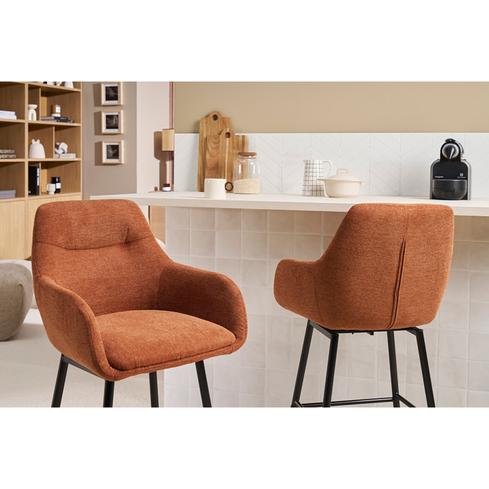 Tabourets de bar pivotants 360° en tissu effet velours texturé terre brûlée et métal H65.5 cm (lot de 2) ALESS