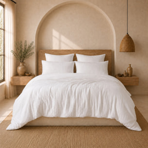 Parure housse de couette unie 100% gaze de coton - ava - blanc pur
