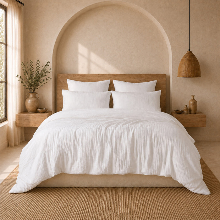 Parure housse de couette unie 100% gaze de coton - ava - blanc pur