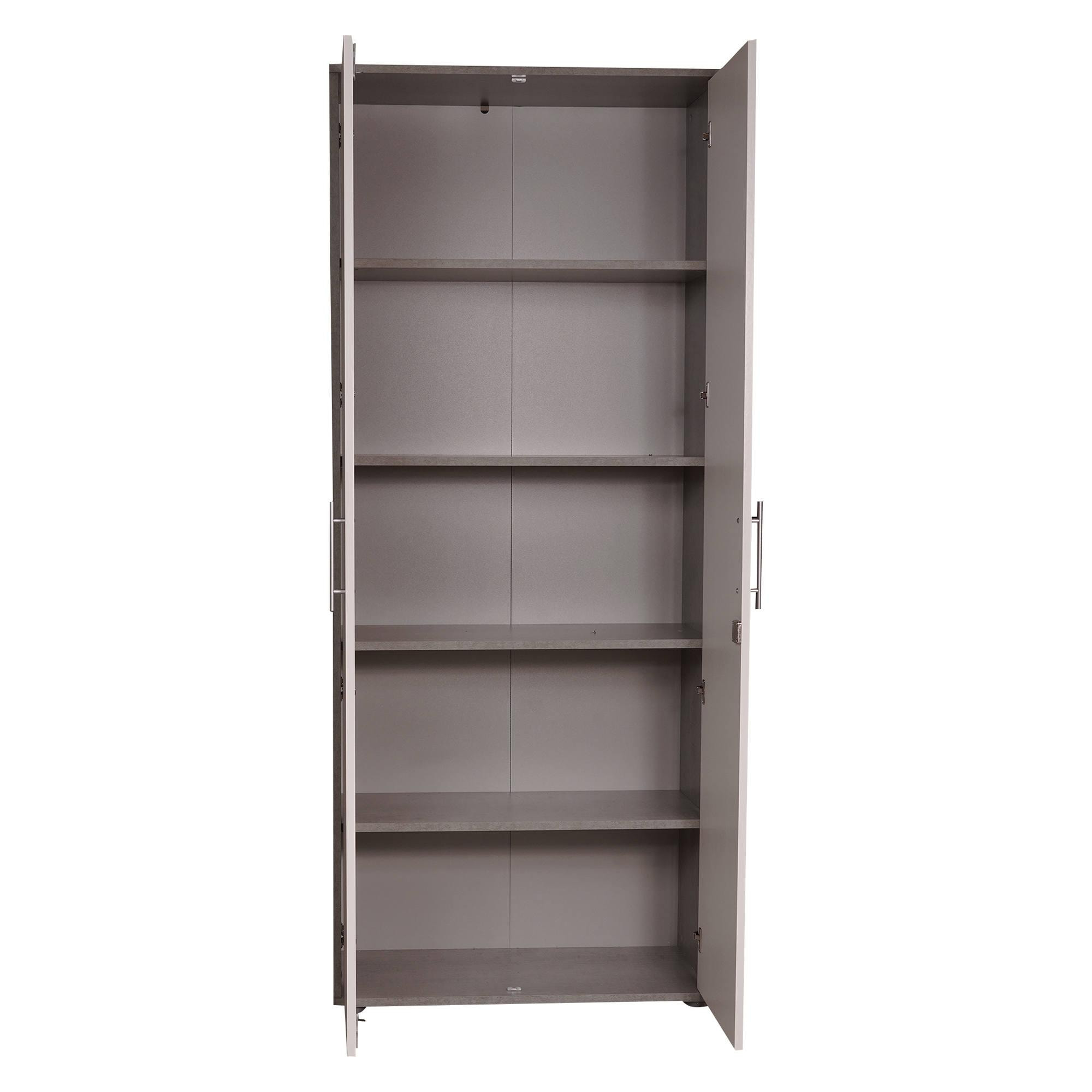 Libreria a 2 ante e 4 ripiani con serratura, scaffale per libri e documenti, Libreria portaoggetti da ufficio, cm 79x34h188, colore Bianco e Cemento