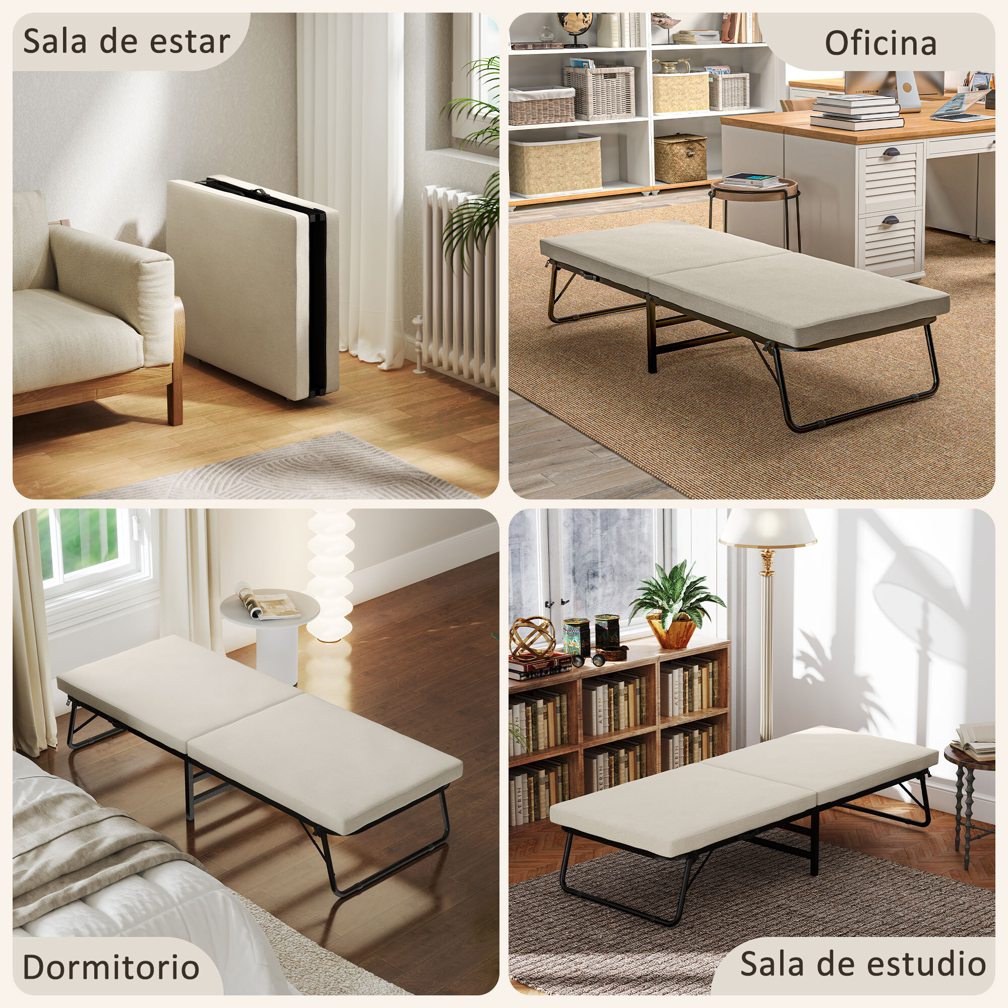 Cama Plegable 70x180 cm con Colchón de Espuma Mueble Cama Plegable con Respaldo Ajustable en 5 Posiciones y Ruedas Cama de Invitados Carga 120 kg