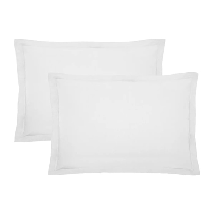 Lot de 2 taies percale de coton uni blanc Olana blanc