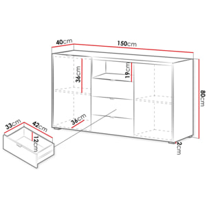 Judy - buffet bas 150 cm - 2 portes, 3 tiroirs et 1 niche - Bois