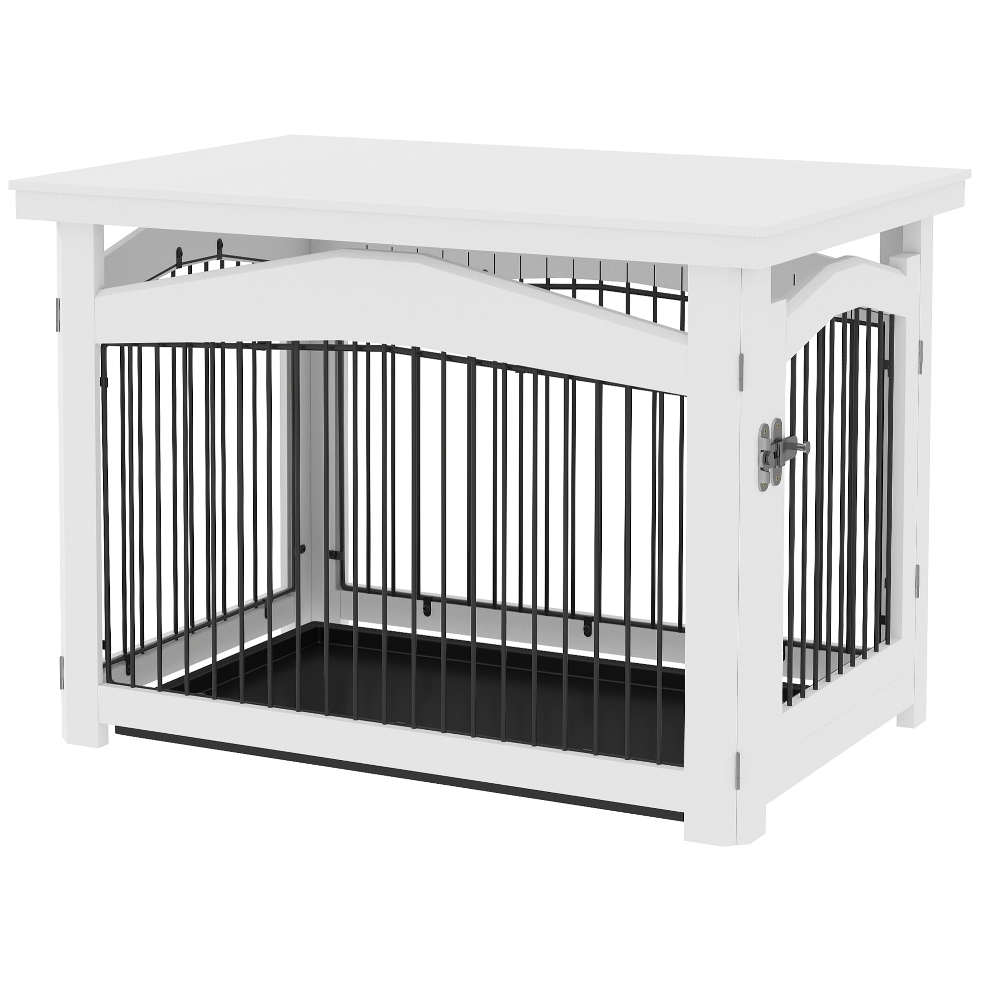 Jaula para Perros Medianos 3 en 1 Mesa Auxiliar Barrera para Perros con Puerta con Pestillo Tapa Superior Desmontable y Bandeja Extraíble 82,5x57,5x59,5 cm Blanco