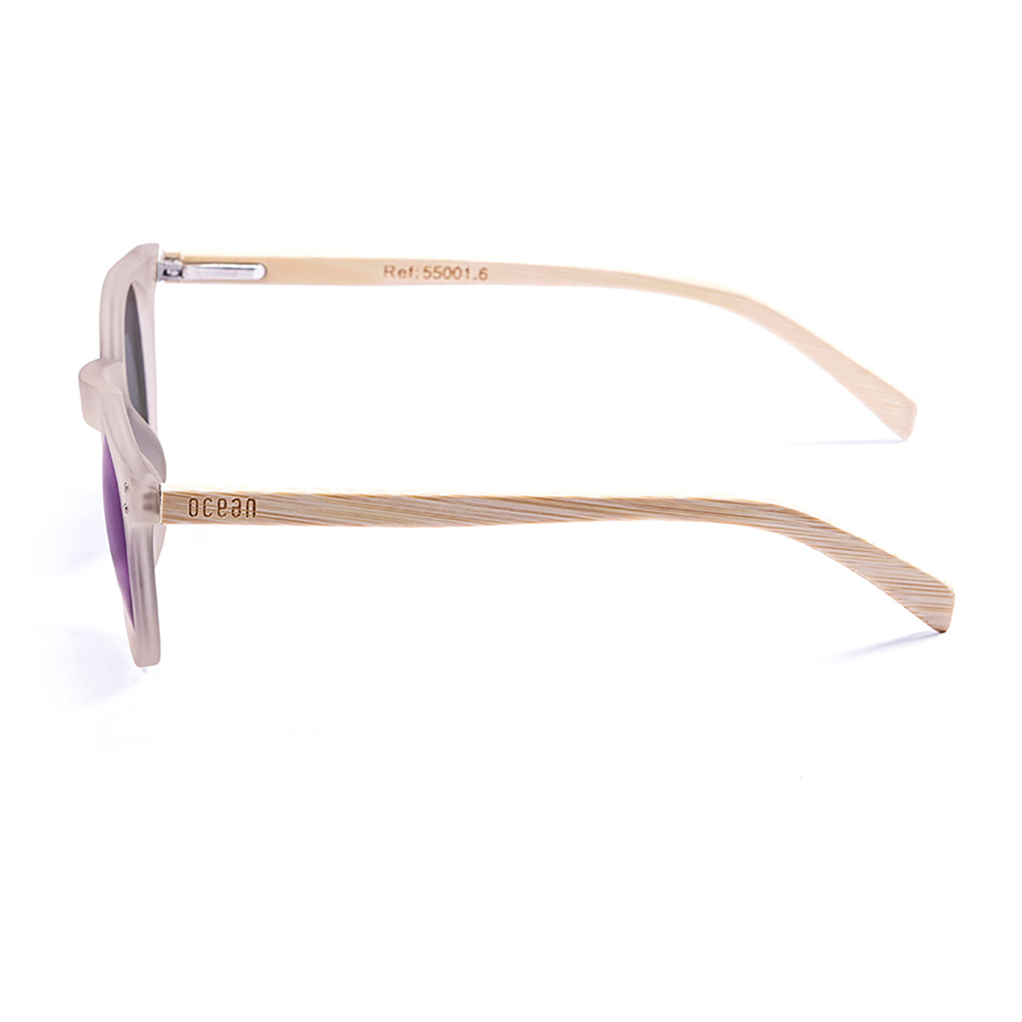 Gafas de sol OCEAN LIZARD WOOD - De brazo marrón bambú con montura transparente blanco y / Revo azul