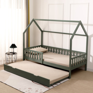 Lit cabane gigogne pour enfant 190x90cm vert MARCEAU