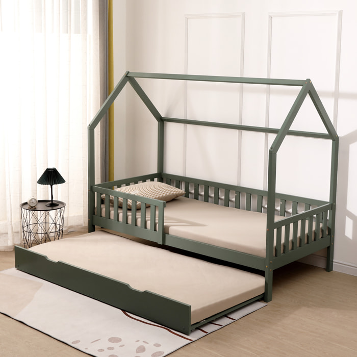 Lit cabane gigogne pour enfant 190x90cm vert MARCEAU