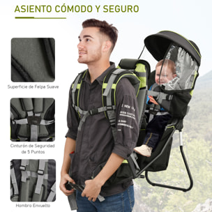 Mochila Portabebés Plegable con Dosel Verde y Gris