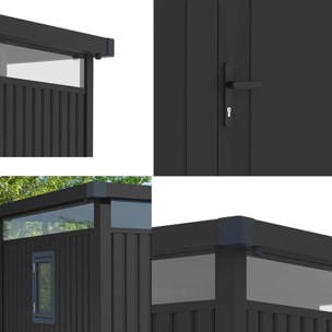 Abri de jardin métal anthracite 5.71 m² toit plat + kit d'ancrage