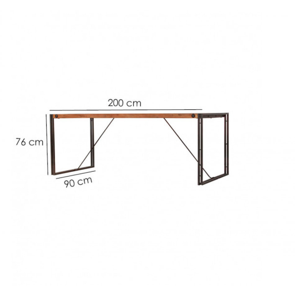 Table repas en bois et métal design industriel L200cm - ATELIER