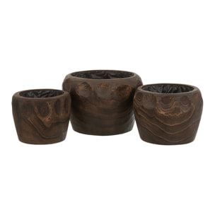 J-Line cachepot Thibo Paulownia - bois/plastique - marron foncé - large - Ø 35.00 cm