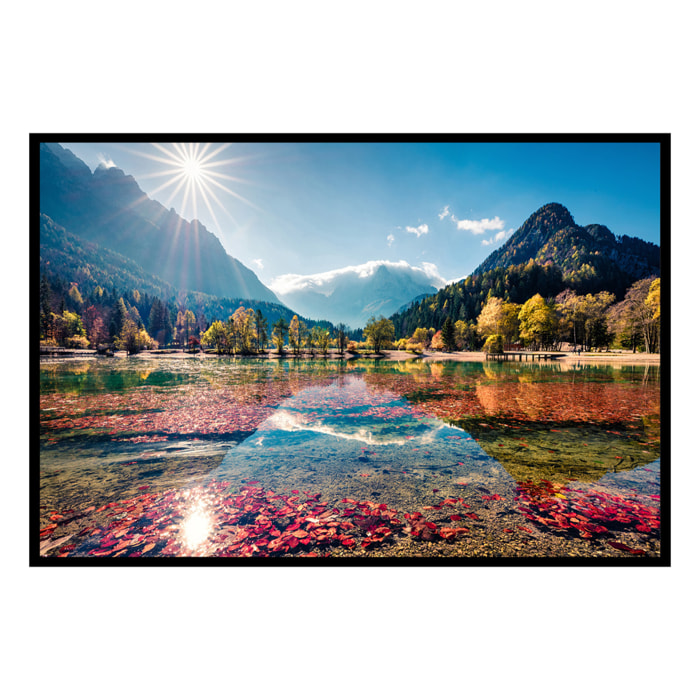 Affiche encadrée lac de montagne en automne Affiche + cadre en métal - Noir