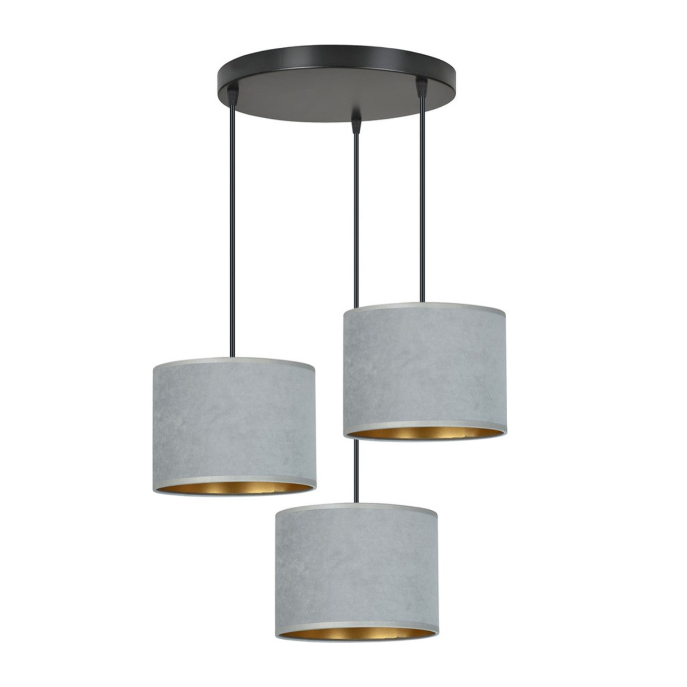 Lampada a sospensione Hilde in acciaio nero e velluto grigio