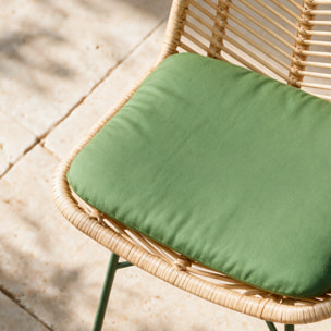 Lot de 2 chaises en rotin et tissu vert olive  - Tamara