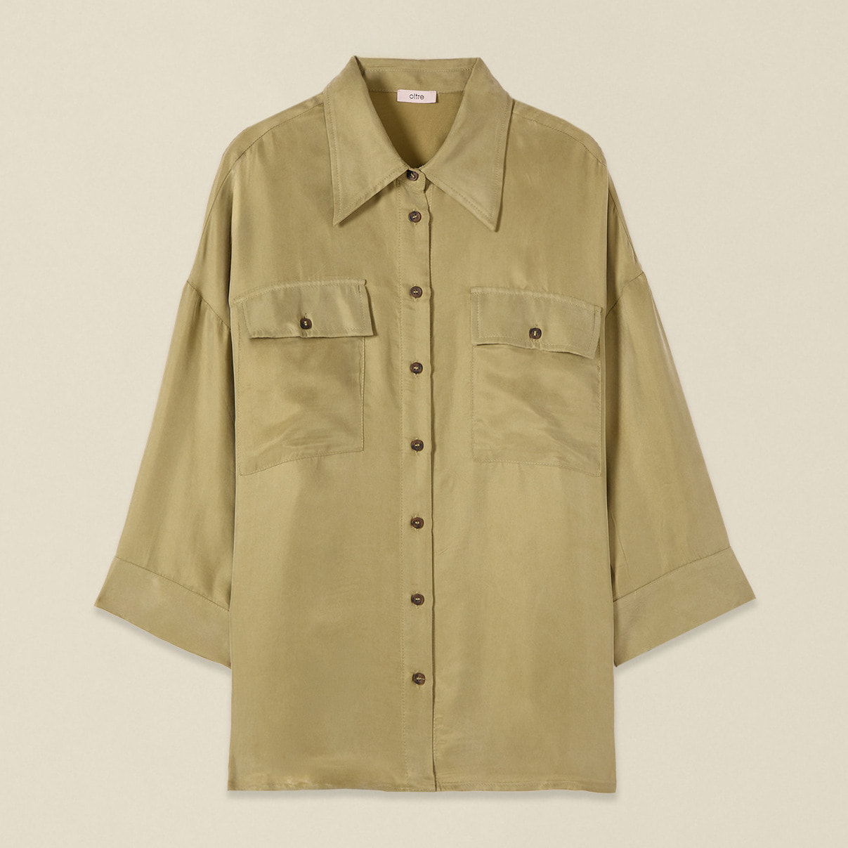 Oltre - Camicia oversize in cupro e viscosa - Verde militare