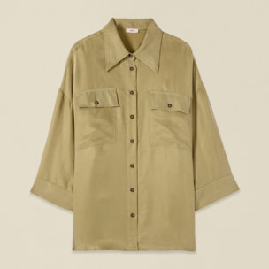 Oltre - Camicia oversize in cupro e viscosa - Verde militare