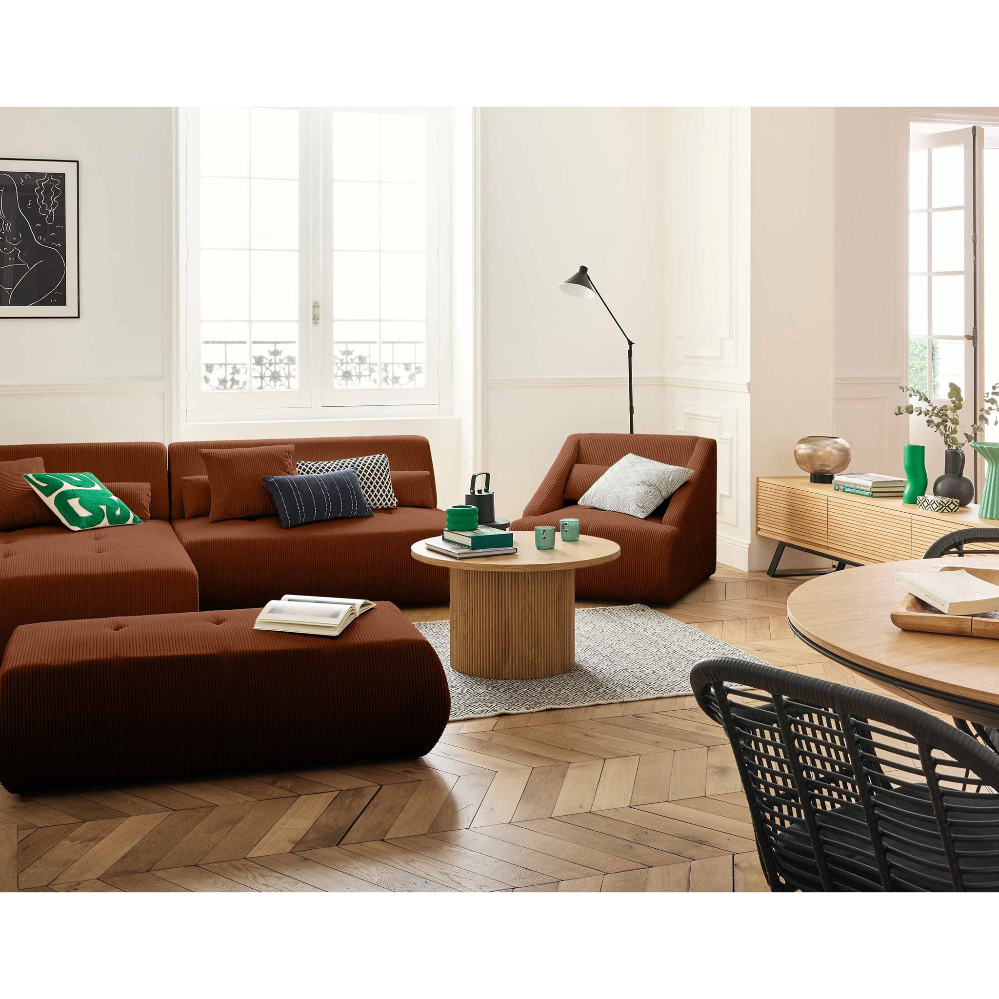 Onyx - canapé modulable d'angle gauche - 5 places - en velours côtelé - Terracotta