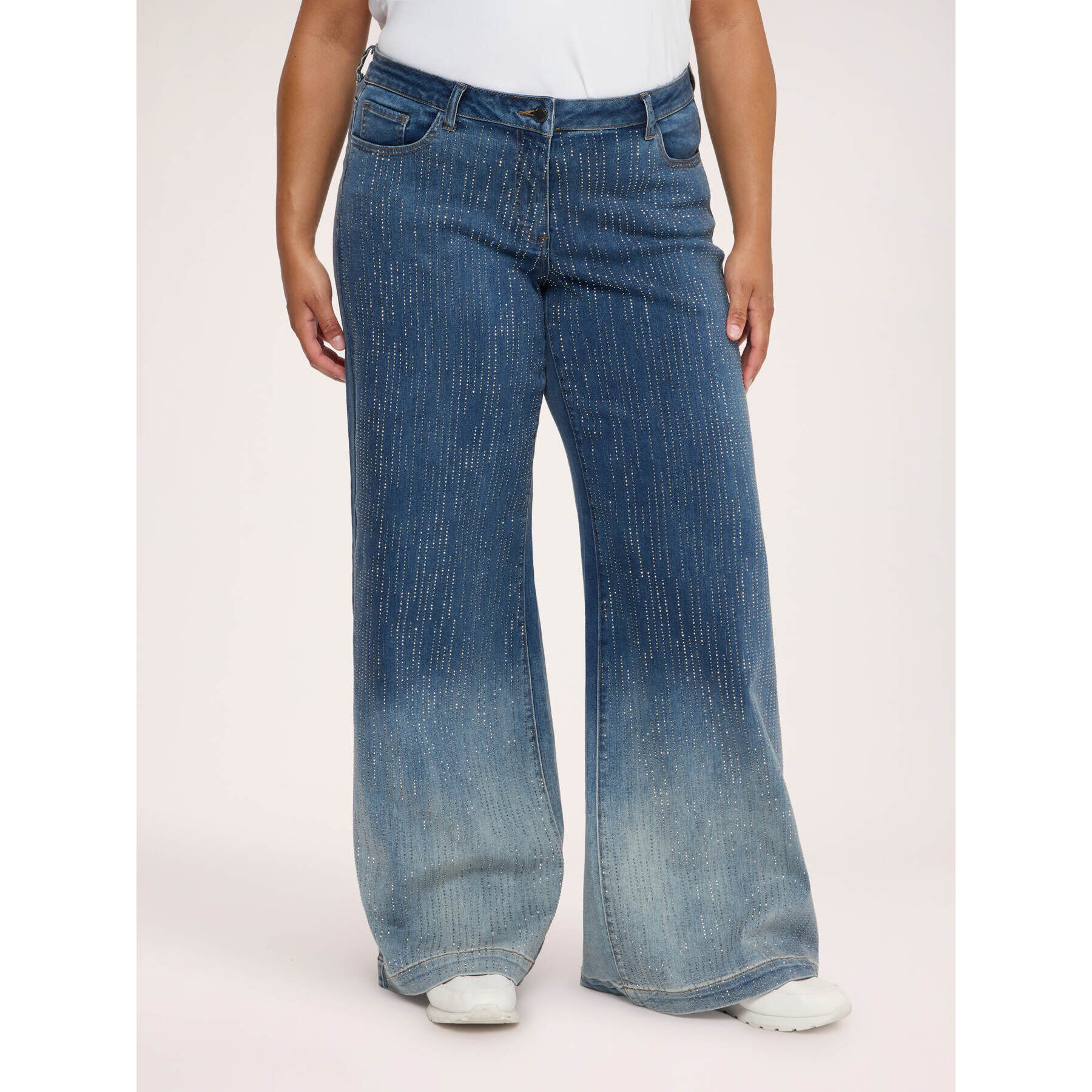 Fiorella Rubino - Jeans Wide Leg con pioggia di strass - Blu