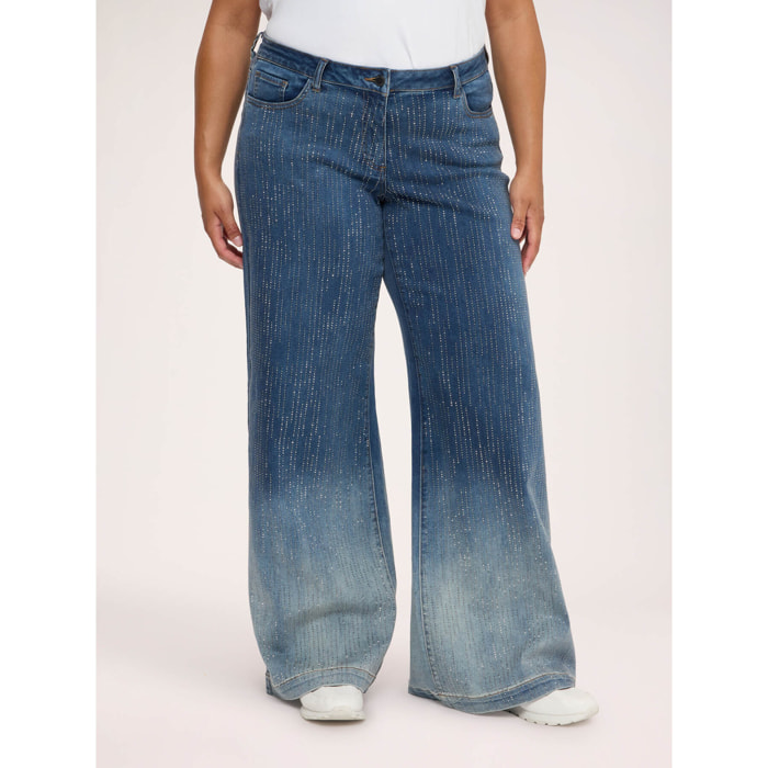 Fiorella Rubino - Jeans Wide Leg con pioggia di strass - Blu
