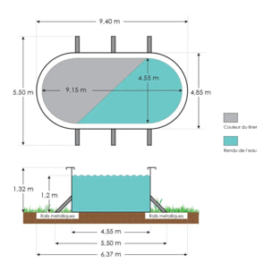 Piscine hors sol acier ovale 9,15 x 4,55 x 1,32 m anthracite VARUNA