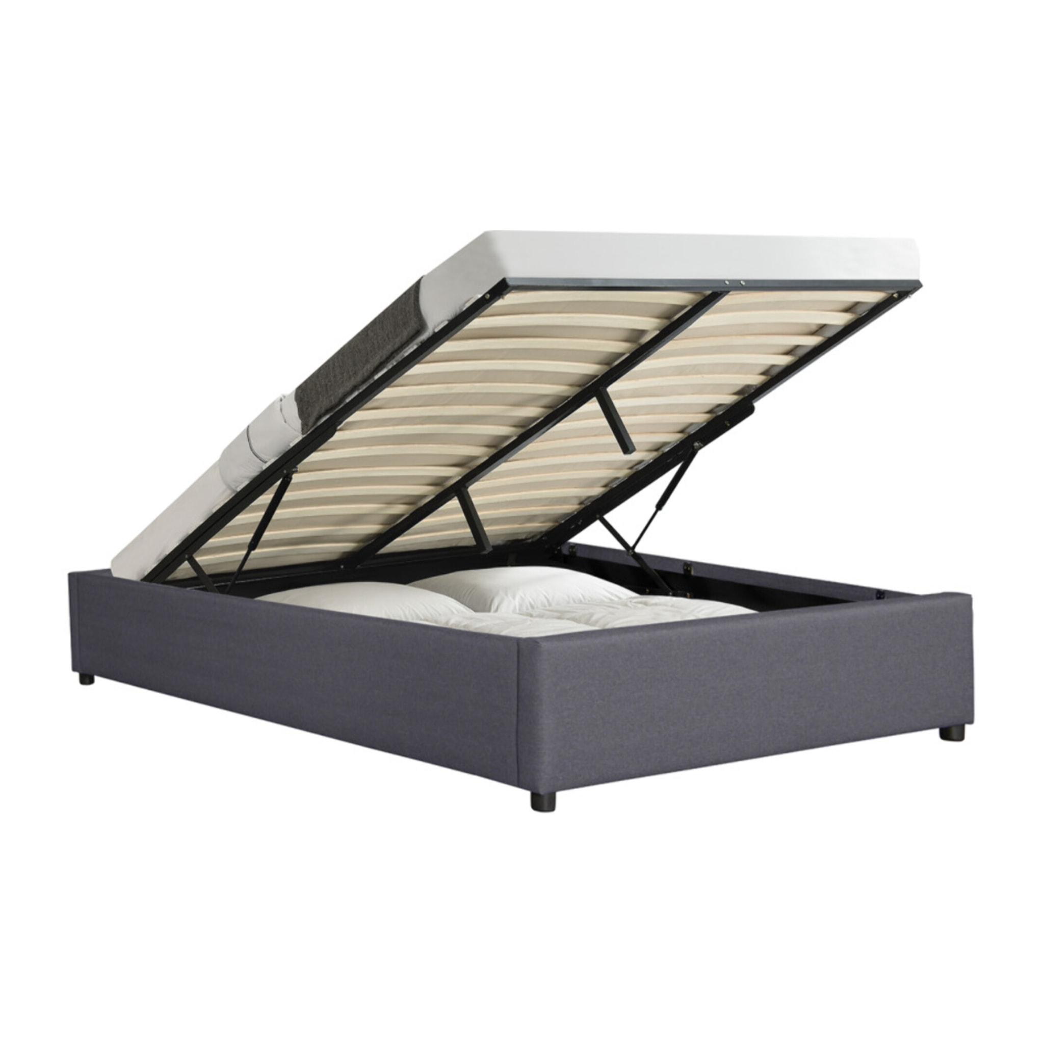Lit coffre avec sommier Otto - Gris - Tissu