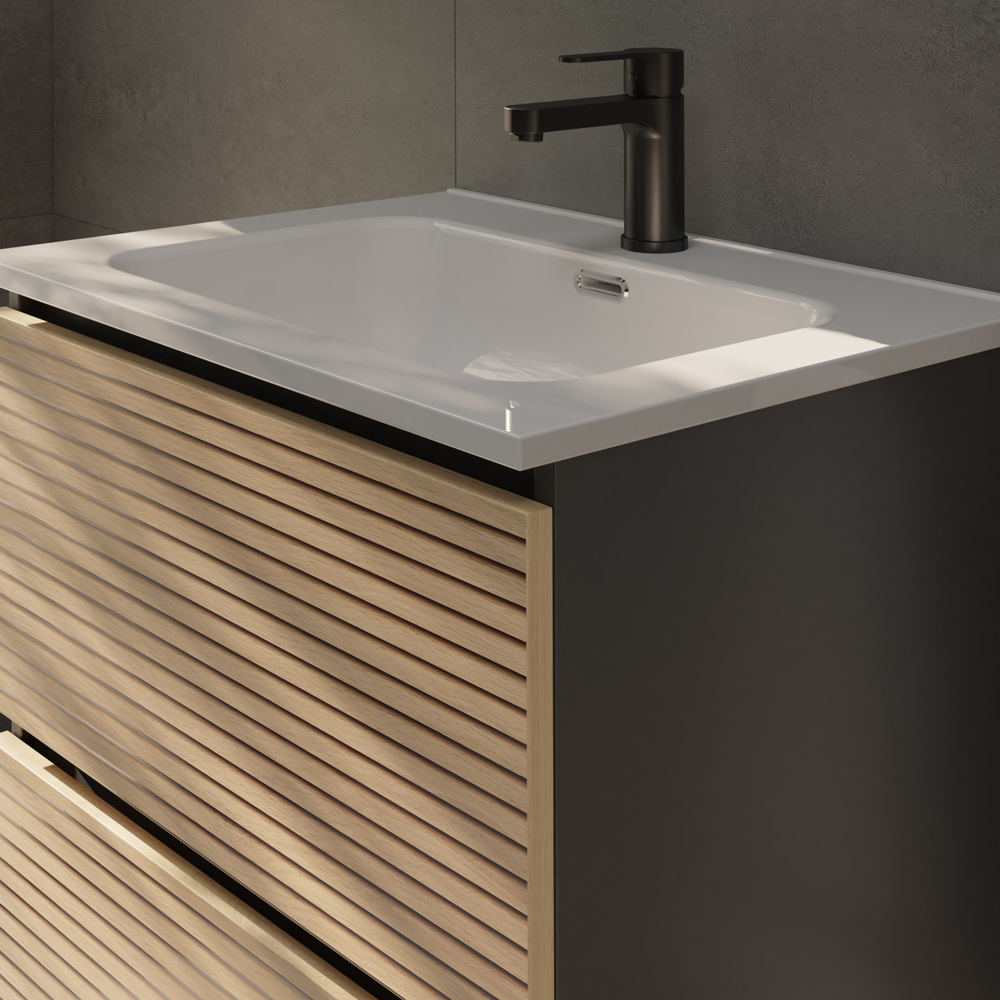 Yinu Salle de Bain | 60 cm Noir - Solomon | Deux Tiroirs | Lavabo Encastré | N'inclut pas le Miroir | Alday